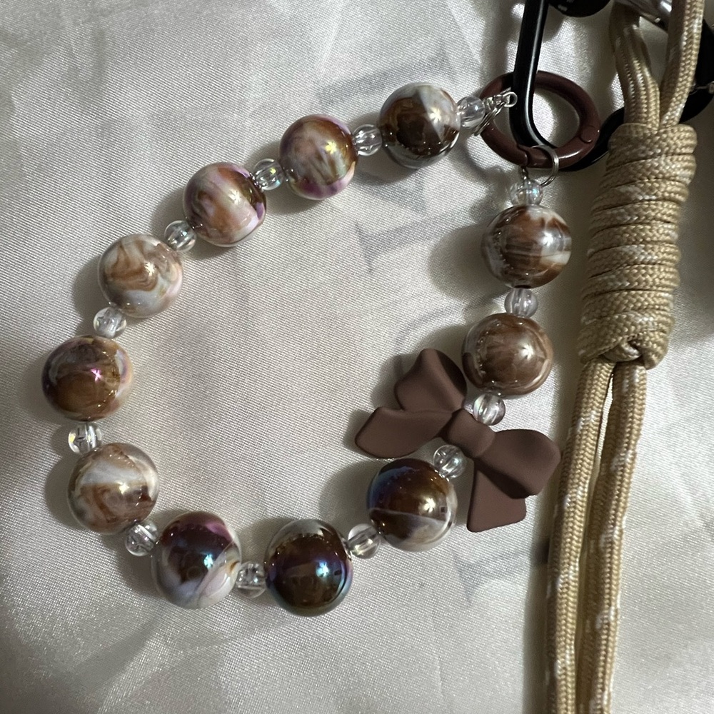 Gorgeous Leather/fur Heart Keychain/Bag Charm with Beaded Bracelet - Picture 2 of 4